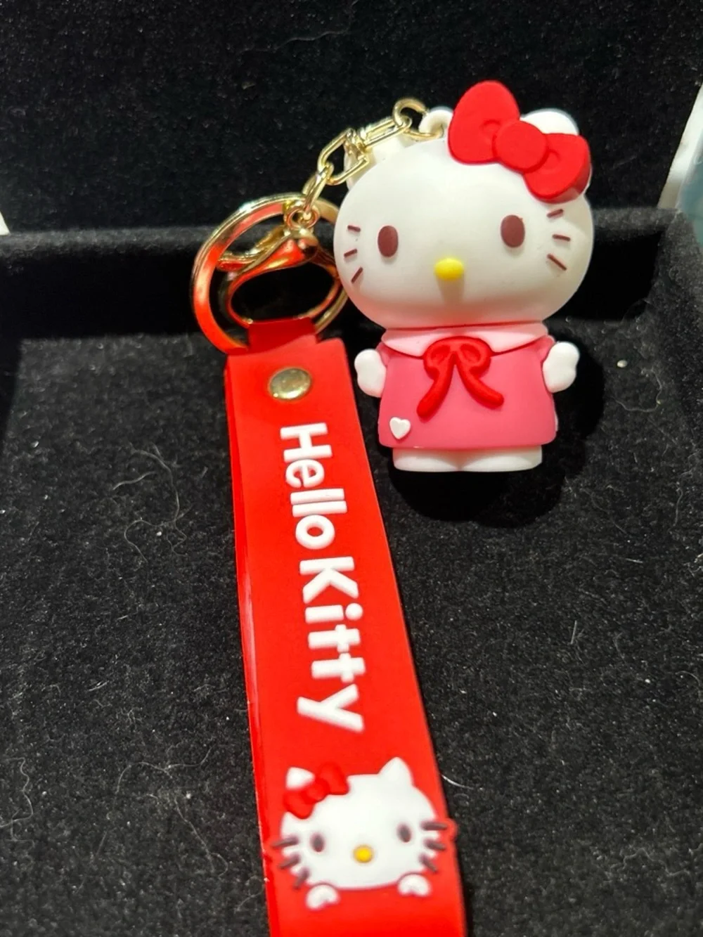 Hello Kitty Pink & Red Silicone Keychain Charm with Gold Ring